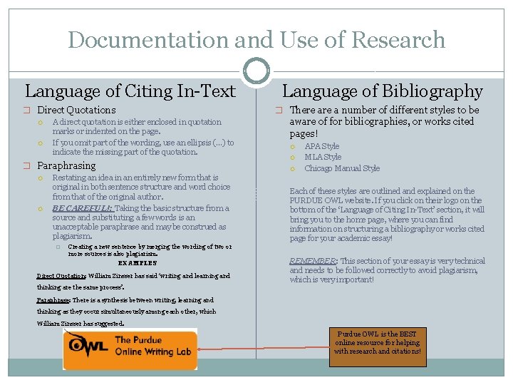 Documentation and Use of Research Language of Citing In-Text � Direct Quotations A direct