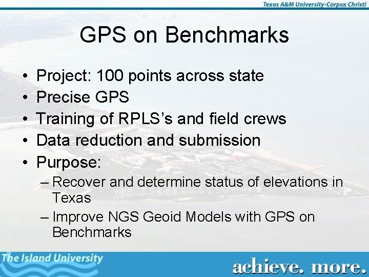 GPS on Benchmarks • • • Project: 100 points across state Precise GPS Training