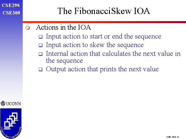 CSE 298 CSE 300 The Fibonacci. Skew IOA m Actions in the IOA q