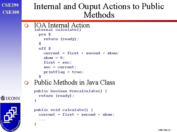 Internal and Ouput Actions to Public Methods CSE 298 CSE 300 m IOA Internal