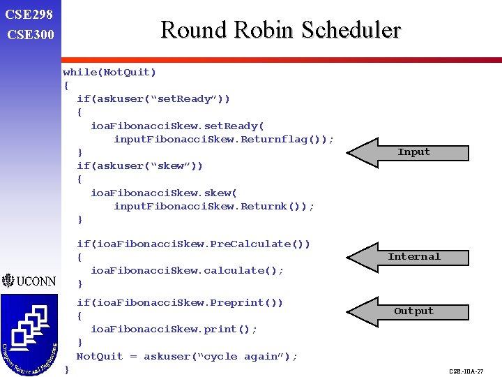 CSE 298 CSE 300 Round Robin Scheduler while(Not. Quit) { if(askuser(“set. Ready”)) { ioa.