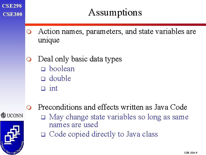 CSE 298 CSE 300 Assumptions m Action names, parameters, and state variables are unique