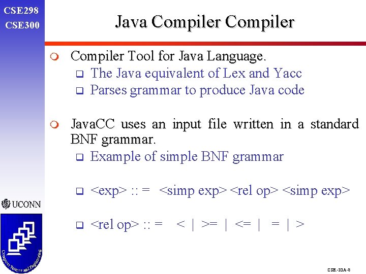 CSE 298 CSE 300 Java Compiler m Compiler Tool for Java Language. q The