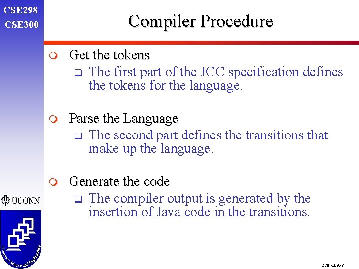 CSE 298 CSE 300 Compiler Procedure m Get the tokens q The first part
