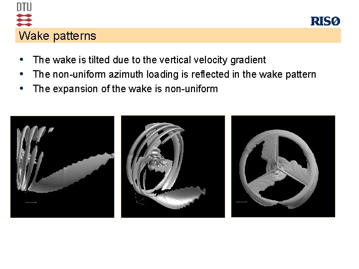 Wake patterns • The wake is tilted due to the vertical velocity gradient • Wake patterns • The wake is tilted due to the vertical velocity gradient •