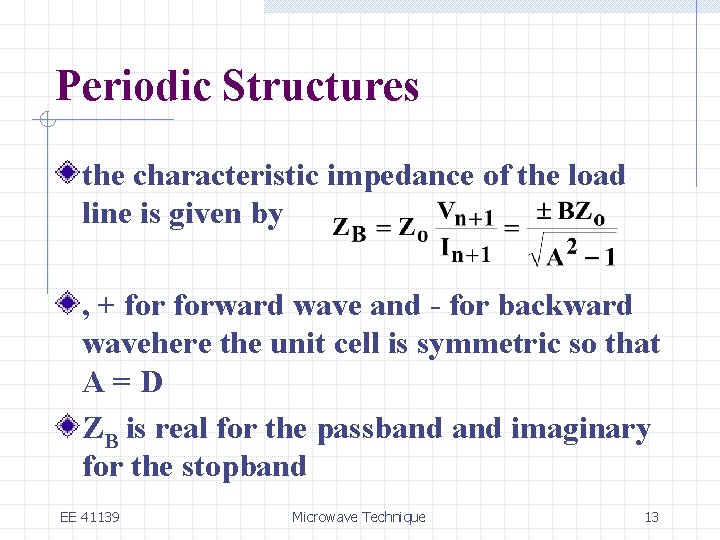 Periodic Structures the characteristic impedance of the load line is given by , +