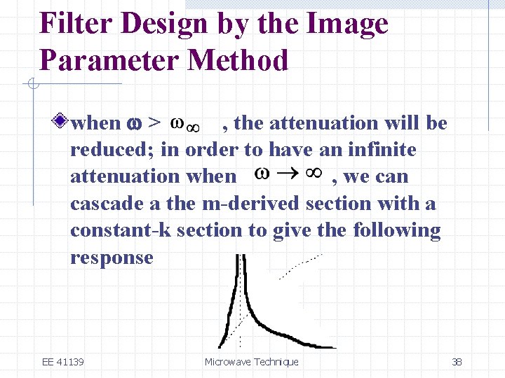 Filter Design by the Image Parameter Method when w > , the attenuation will