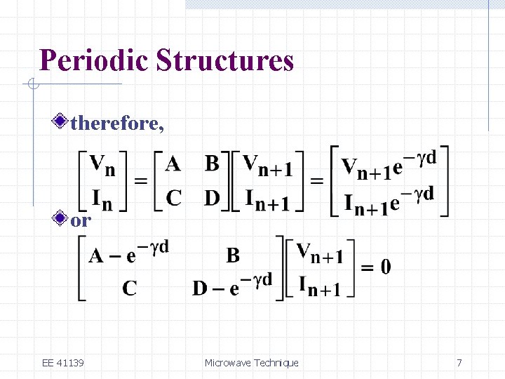 Periodic Structures therefore, or EE 41139 Microwave Technique 7 