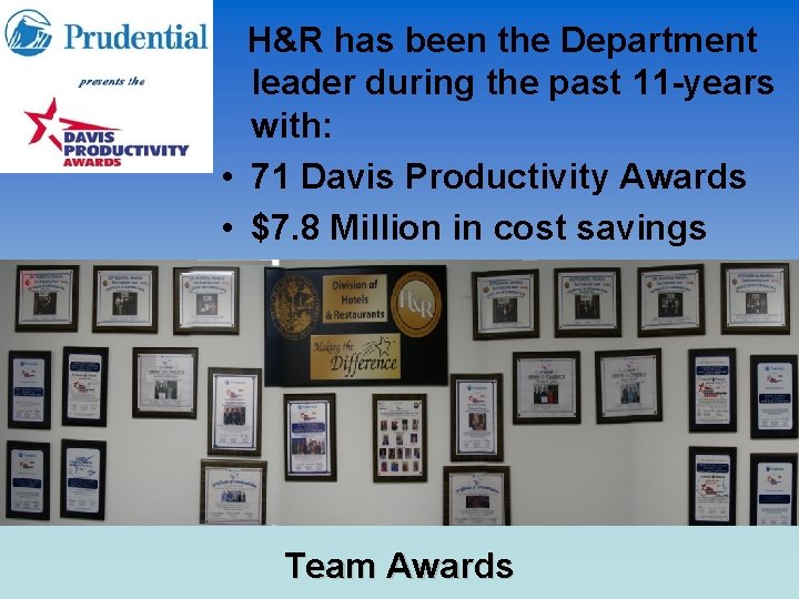 H&R has been the Department leader during the past 11 -years with: • 71