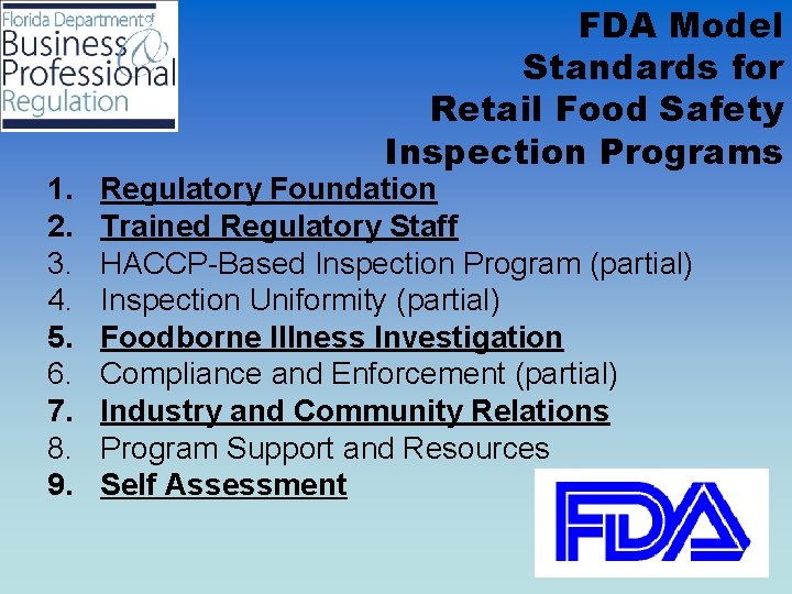 1. 2. 3. 4. 5. 6. 7. 8. 9. FDA Model Standards for Retail