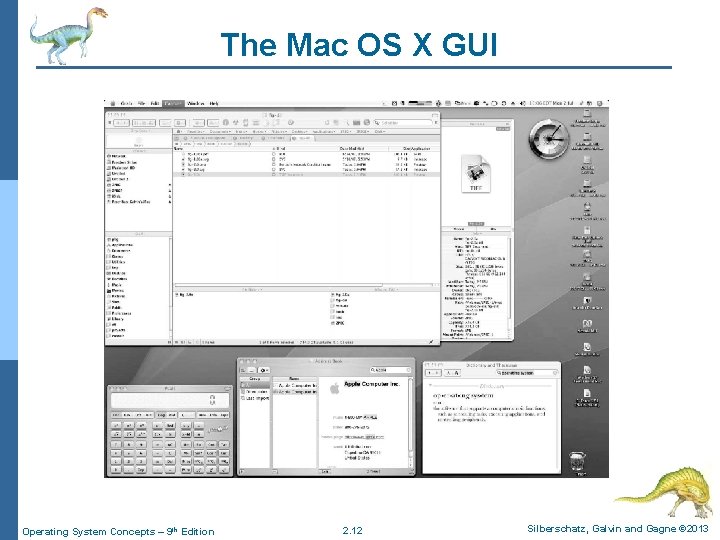 The Mac OS X GUI Operating System Concepts – 9 th Edition 2. 12