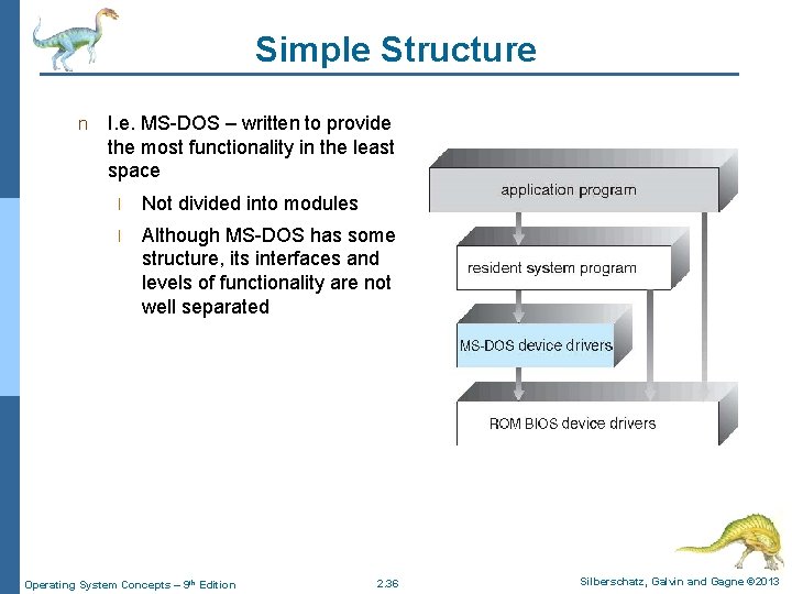Simple Structure n I. e. MS-DOS – written to provide the most functionality in