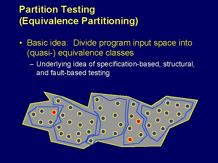 Partition Testing (Equivalence Partitioning) • Basic idea: Divide program input space into (quasi-) equivalence