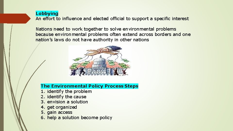 Lobbying An effort to influence and elected official to support a specific interest Nations Lobbying An effort to influence and elected official to support a specific interest Nations