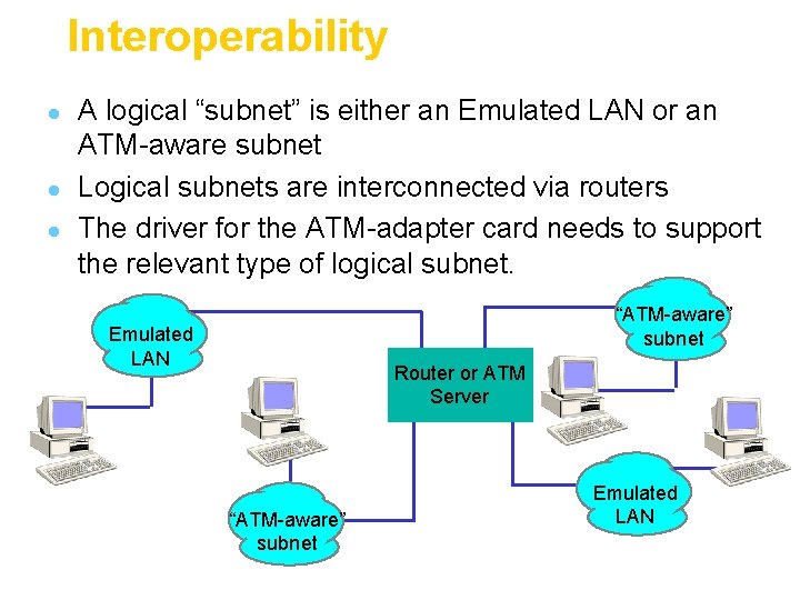 Interoperability l l l A logical “subnet” is either an Emulated LAN or an