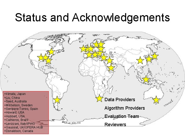Status and Acknowledgements • Kimata, Japan • Liu, China • Seed, Australia • Michelson,