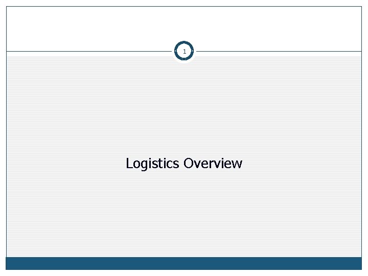 1 Logistics Overview 
