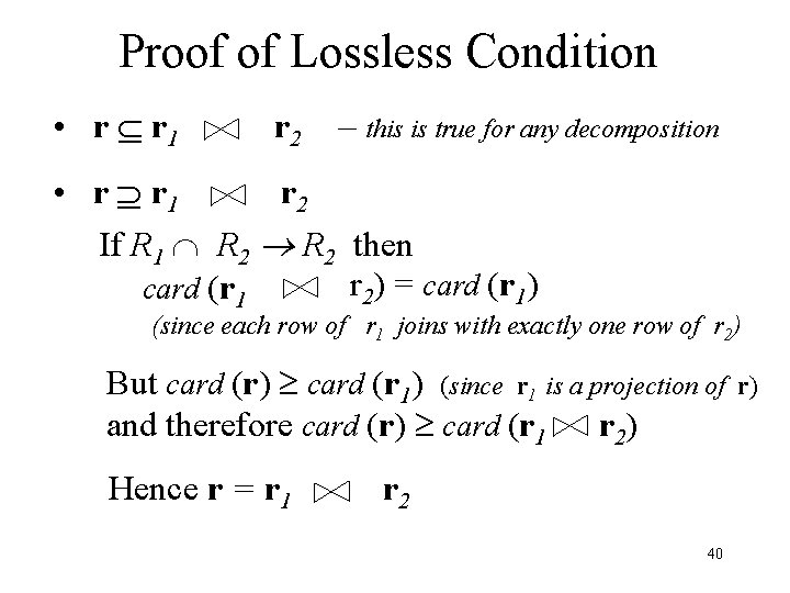 Proof of Lossless Condition • r r 1 r 2 – this is true