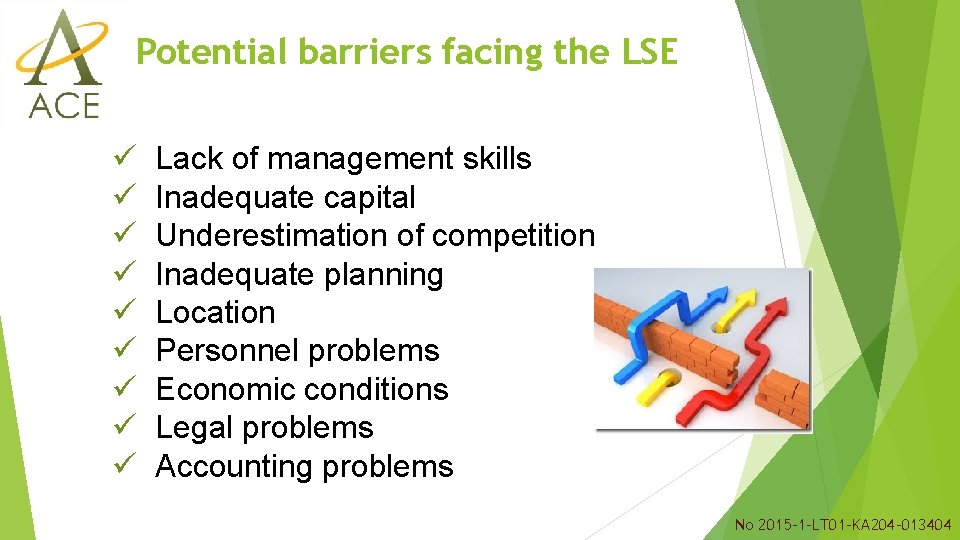 Potential barriers facing the LSE ü ü ü ü ü Lack of management skills Potential barriers facing the LSE ü ü ü ü ü Lack of management skills
