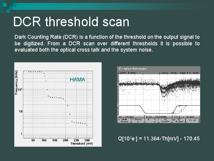 DCR threshold scan Dark Counting Rate (DCR) is a function of the threshold on