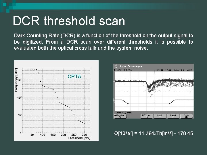 DCR threshold scan Dark Counting Rate (DCR) is a function of the threshold on