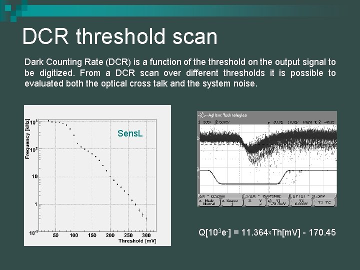 DCR threshold scan Dark Counting Rate (DCR) is a function of the threshold on