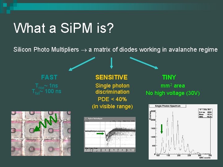 What a Si. PM is? Silicon Photo Multipliers a matrix of diodes working in