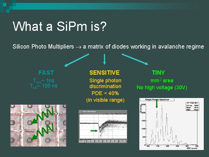 What a Si. Pm is? Silicon Photo Multipliers a matrix of diodes working in