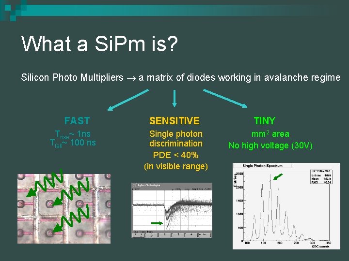 What a Si. Pm is? Silicon Photo Multipliers a matrix of diodes working in