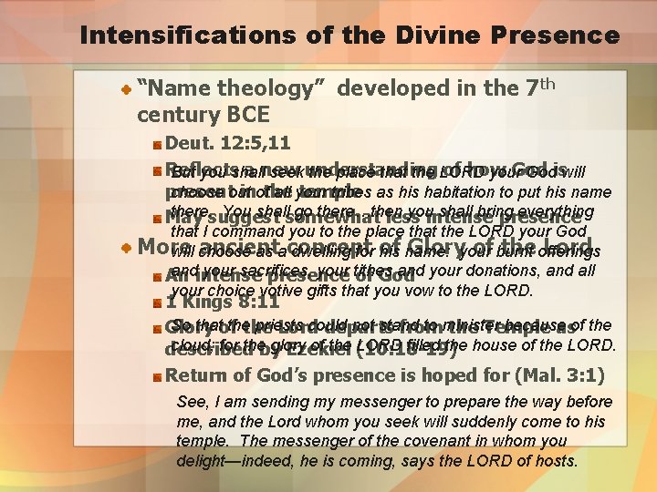 Intensifications of the Divine Presence “Name theology” developed in the 7 th century BCE
