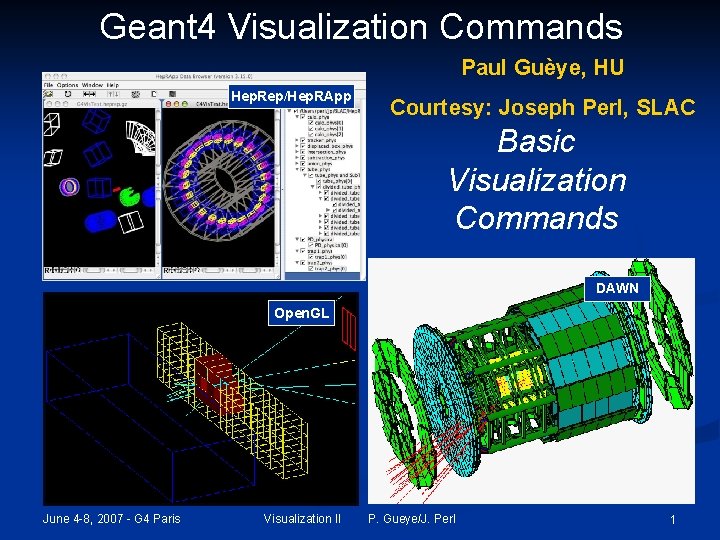 Geant 4 Visualization Commands Paul Guèye, HU Hep. Rep/Hep. RApp Courtesy: Joseph Perl, SLAC