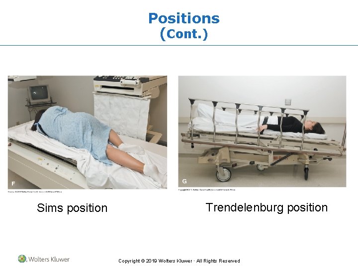 Positions (Cont. ) Sims position Trendelenburg position Copyright © 2019 Wolters Kluwer · All