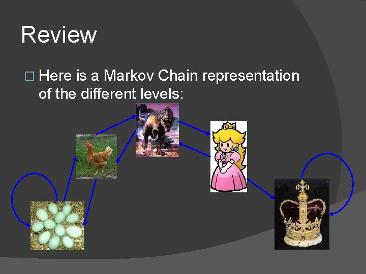 Review � Here is a Markov Chain representation of the different levels: 