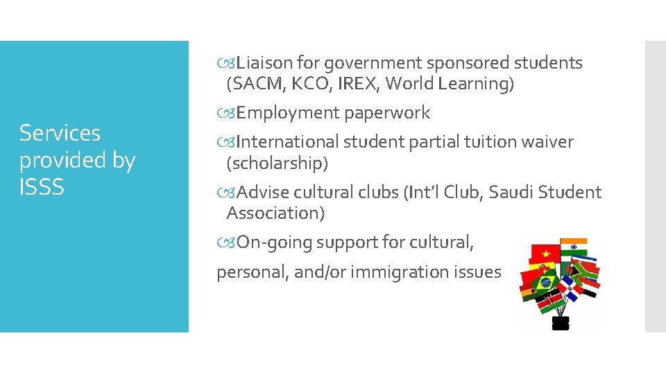 Services provided by ISSS Liaison for government sponsored students (SACM, KCO, IREX, World Learning)