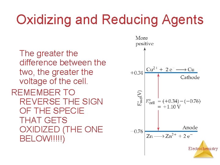 Oxidizing and Reducing Agents The greater the difference between the two, the greater the