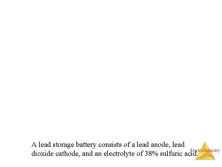 A lead storage battery consists of a lead anode, lead Electrochemistry dioxide cathode, and