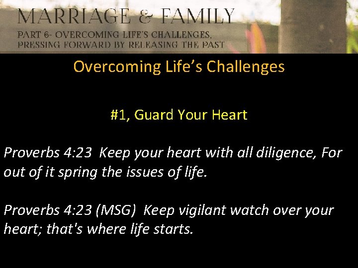 Overcoming Life’s Challenges #1, Guard Your Heart Proverbs 4: 23 Keep your heart with