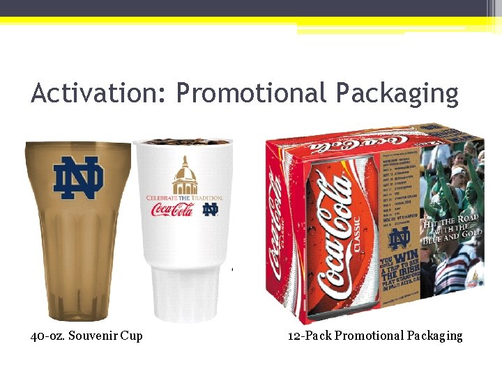 Activation: Promotional Packaging 40 -oz. Souvenir Cup 12 -Pack Promotional Packaging 