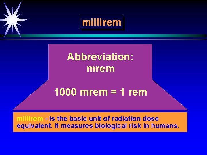 millirem Abbreviation: mrem 1000 mrem = 1 rem millirem - is the basic unit