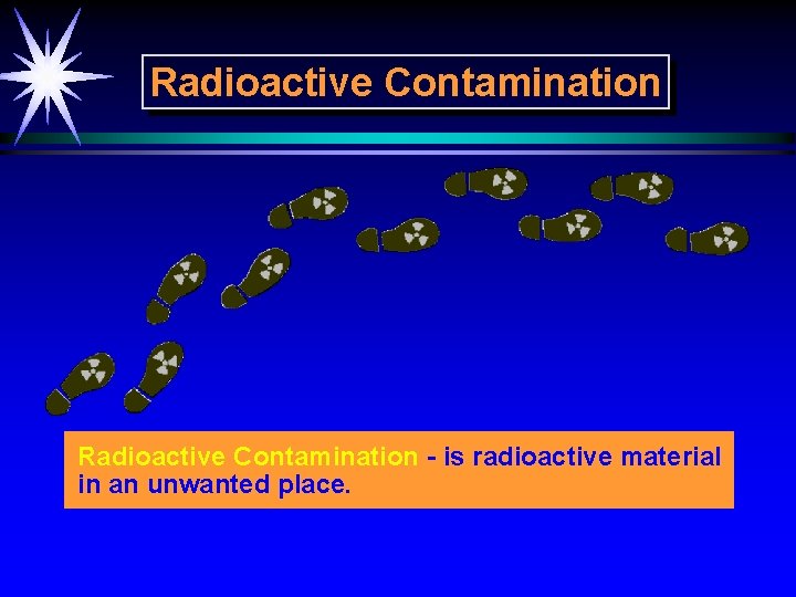Radioactive Contamination - is radioactive material in an unwanted place. 