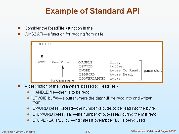 Example of Standard API n Consider the Read. File() function in the n Win