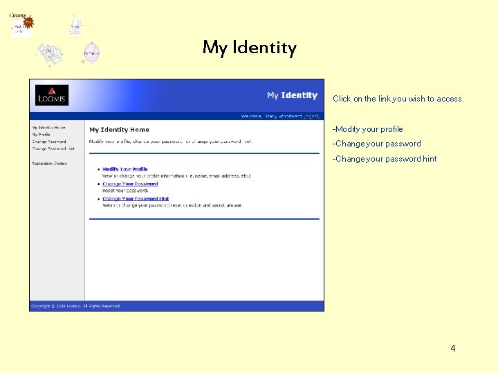 My Identity Click on the link you wish to access. -Modify your profile -Change