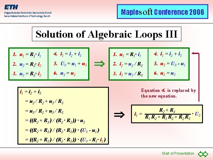 Maplesoft Conference 2006 Solution of Algebraic Loops III 1. u 1 = R 1·