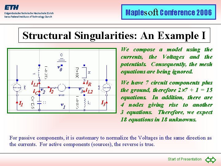 Maplesoft Conference 2006 Structural Singularities: An Example I We compose a model using the
