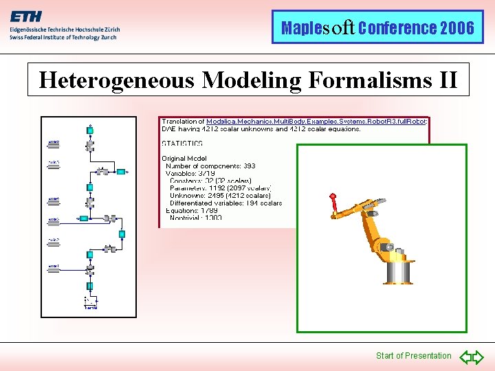 Maplesoft Conference 2006 Heterogeneous Modeling Formalisms II Start of Presentation 