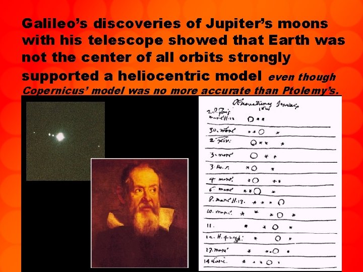 Galileo’s discoveries of Jupiter’s moons with his telescope showed that Earth was not the