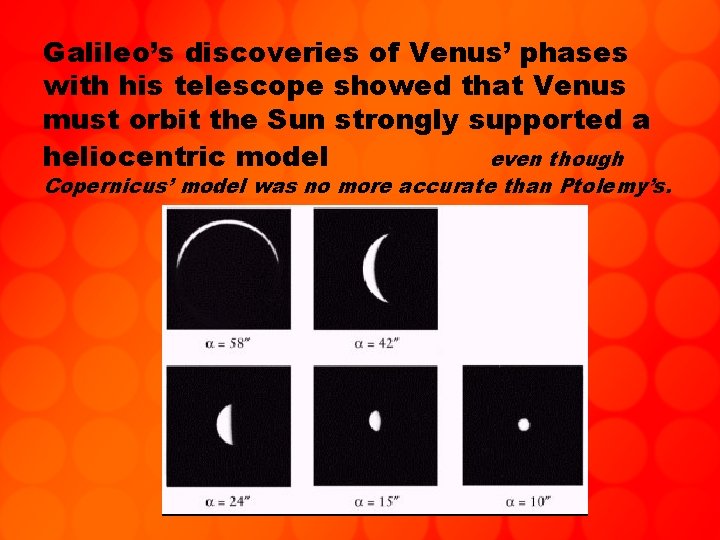 Galileo’s discoveries of Venus’ phases with his telescope showed that Venus must orbit the