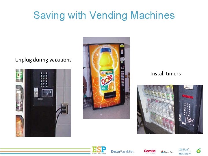 PROJECT TITLE Saving with Vending Machines Unplug during vacations Install timers 