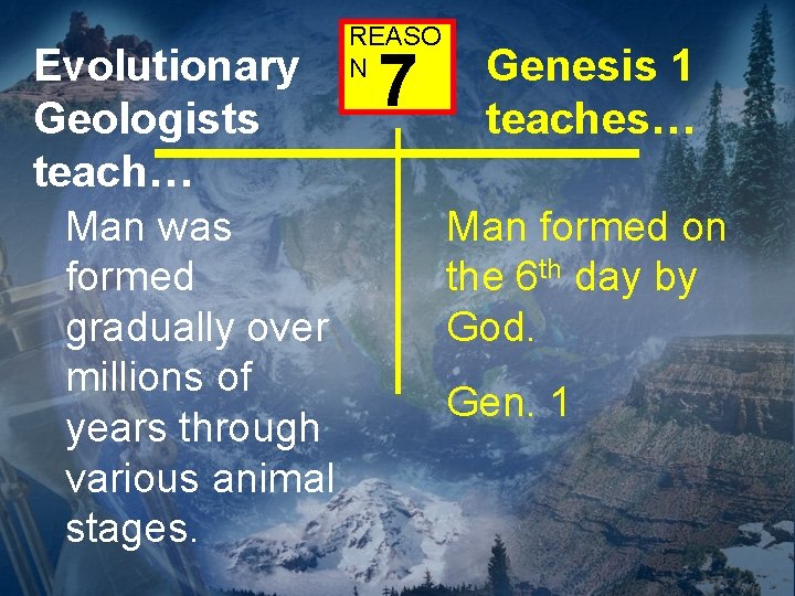 Evolutionary Geologists teach… Man was formed gradually over millions of years through various animal