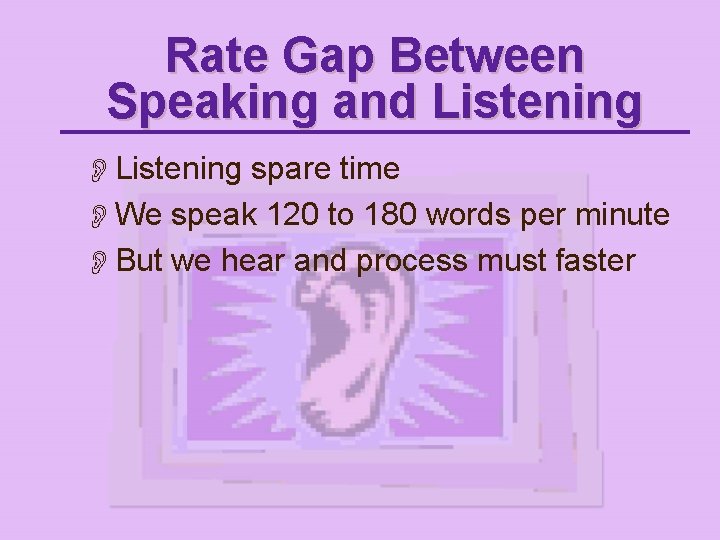 Rate Gap Between Speaking and Listening OListening spare time OWe speak 120 to 180